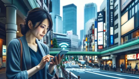 テザリングの距離を伸ばしたい女性の画像