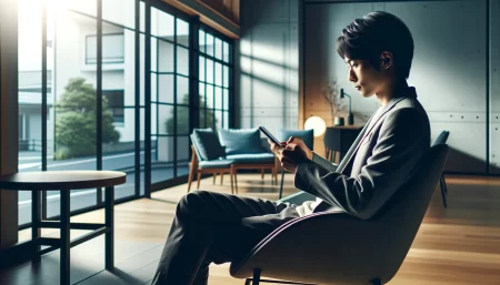 テザリングの距離の疑問点を知りたい男性の画像