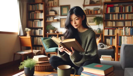 ブックオフで売らない方がいいかを悩んでいる女性の画像