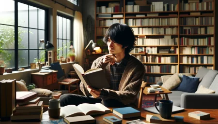 ブックオフで買取をしてもらおうと考えている男性の画像