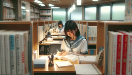 明光義塾で勉強している女子中学生