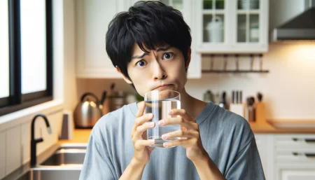 パイウォーターの浄水器を購入しようか迷っている男性