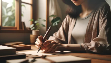 S20シャーペンの人気色を使っている女性の画像