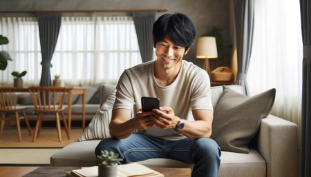 ヤンマガWebの安全性をチェックしている男性の画像