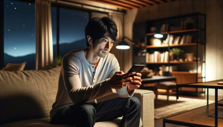 ヤンマガWebを楽しんでいる男性の画像