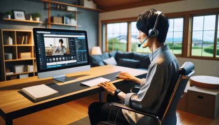 Z会のasteria for businessの評判をチェックする男性