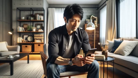 電子問屋で偽物のリスクを気にする男性