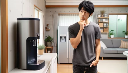 ハミングウォーターの契約期間を調べる男性