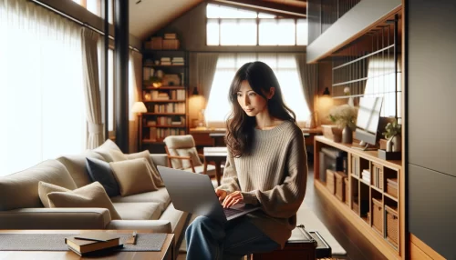 モモフルの販売店を調べている女性