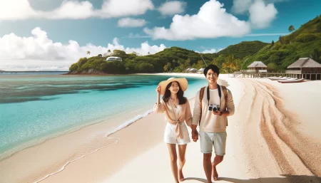 ニューカレドニアの新婚旅行で注意をしている夫婦