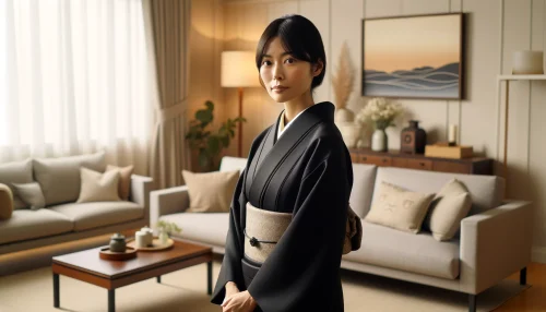 友達の親が亡くなったときの対応を考える喪服の女性の画像