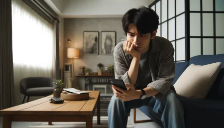 友達の親が亡くなったときにラインの文章を考える男性の画像