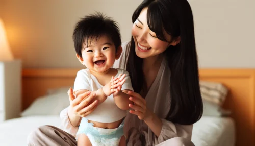 オムツグーンの口コミを気にする親子の画像