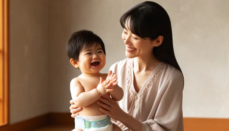 オムツグーンを気に入っている親子の画像