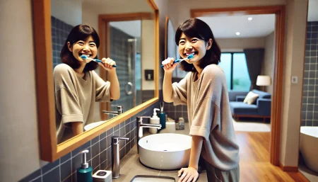 ノニオホワイトニングで白くなることを期待する女性の画像