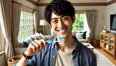 ノニオホワイトニングの評判をチェックする男性の画像