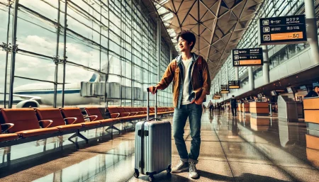 ESTAで海外旅行をしようとしている男性の画像