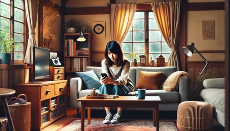 まねきねこの正社員がきついかを調べる女性の画像