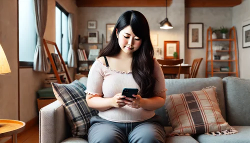 マッチングアプリで太ってることの伝え方を考える女性の画像