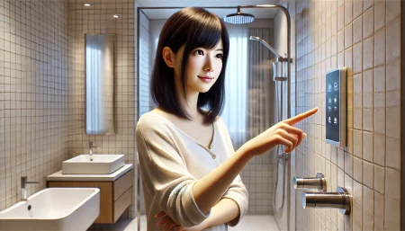お風呂のうんちを処理する女性の画像