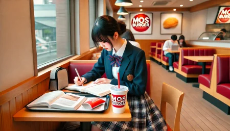 モスバーガーで勉強していいのかが気になる学生の画像