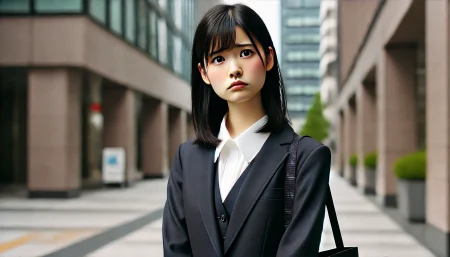 夏用スーツがバレるか悩んでいる女性の画像