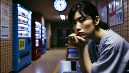 夜勤で疲れ切った看護師の画像