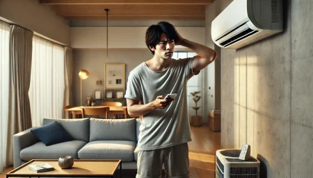 一人暮らしでエアコン取り付けに悩む男性